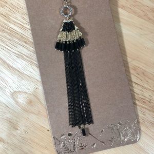Shiraleah Anthropologie Necklace Fringe Sloan Black Metal Tassel Chain Gold Tone